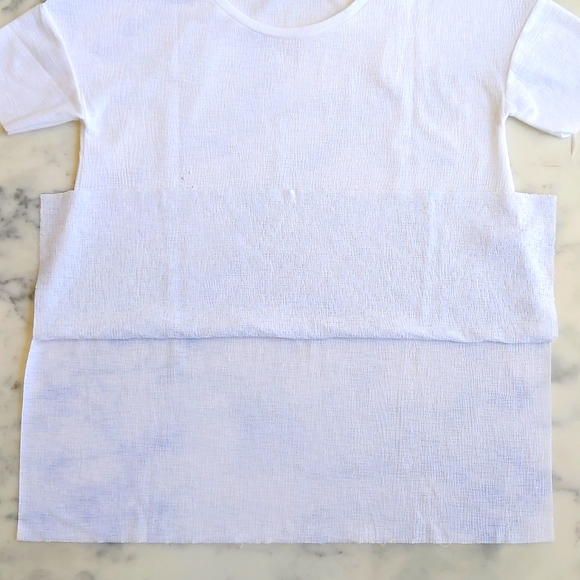 NWT. Zara Cream White Short Sleeve Blouse w/front sparkle design and raw edges. - Picture 3 of 5